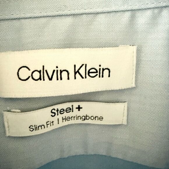 Calvin Klein Steel+ Slim Fit Button Down in Light Blue with Herringbone-Size L - Picture 4 of 8